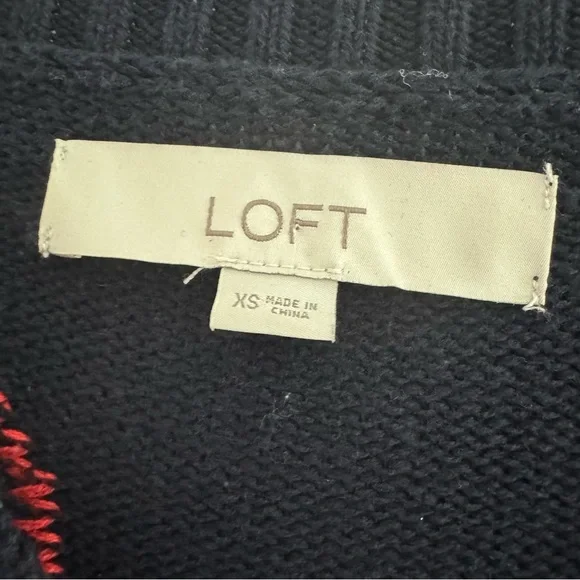 LOFT Strawberry V-Neck Sweater in Navy Blue Size X-Small - Picture 9 of 10